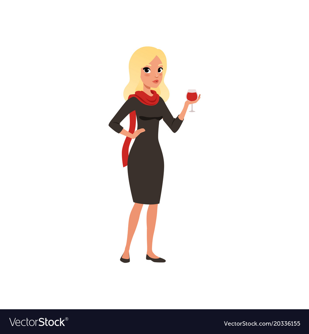 Beautiful woman character in black dress holding Vector Image Beautiful woman character in black dress holding Vector Image