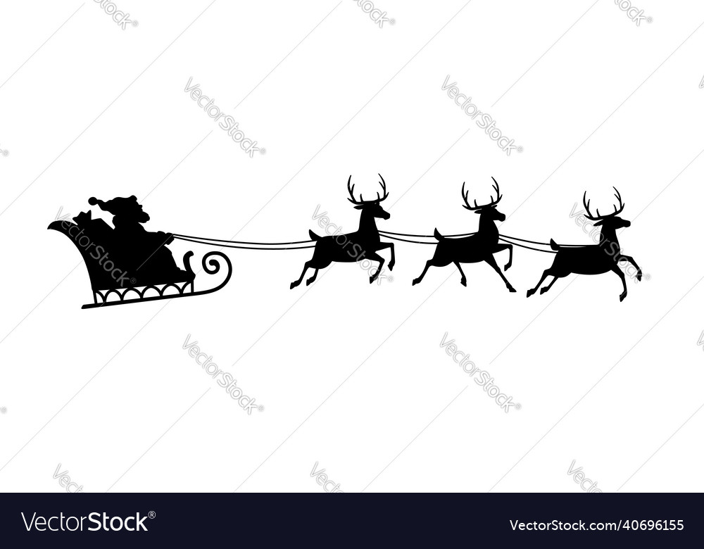 Christmas Santa Sleigh Silhouette Reindeer Claus Vector Image