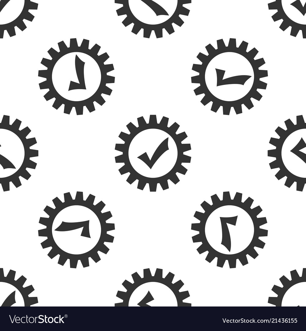 Gear with check mark icon seamless pattern