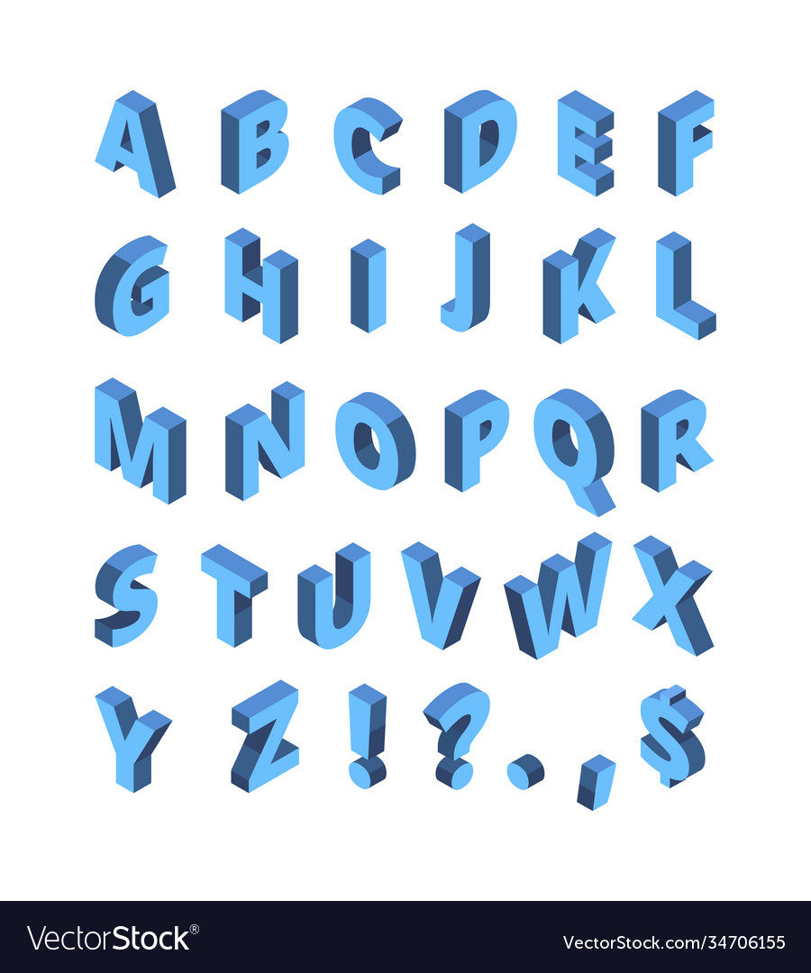 Isometric alphabet line colored letters Royalty Free Vector