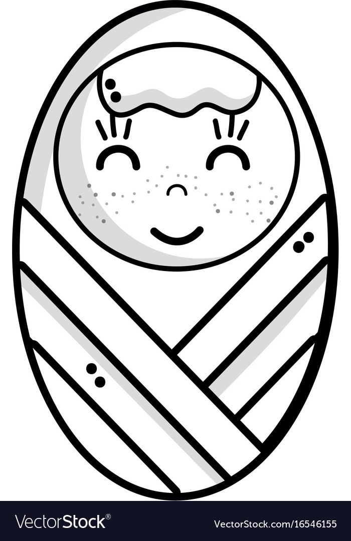 Line Cute Baby Boy With Hairstyle In The Blanket Vector Image
