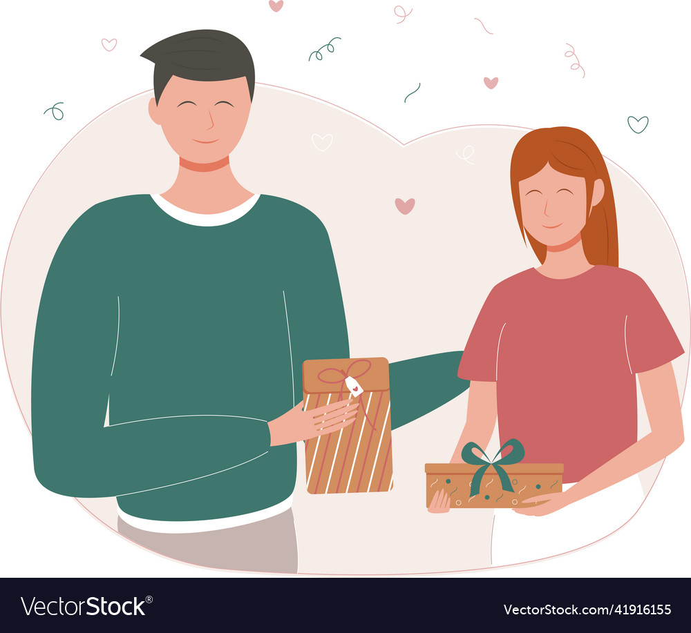 Man and woman with gifts Royalty Free Vector Image