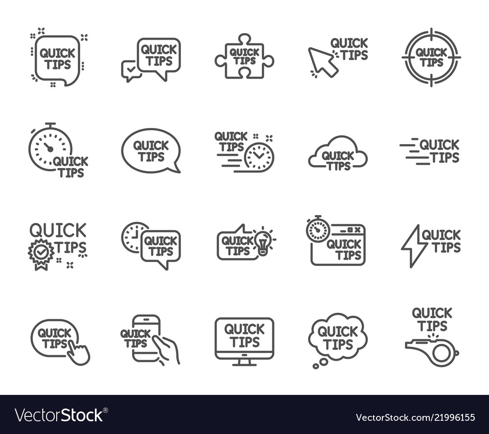 Quick tips line icons set of helpful tricks