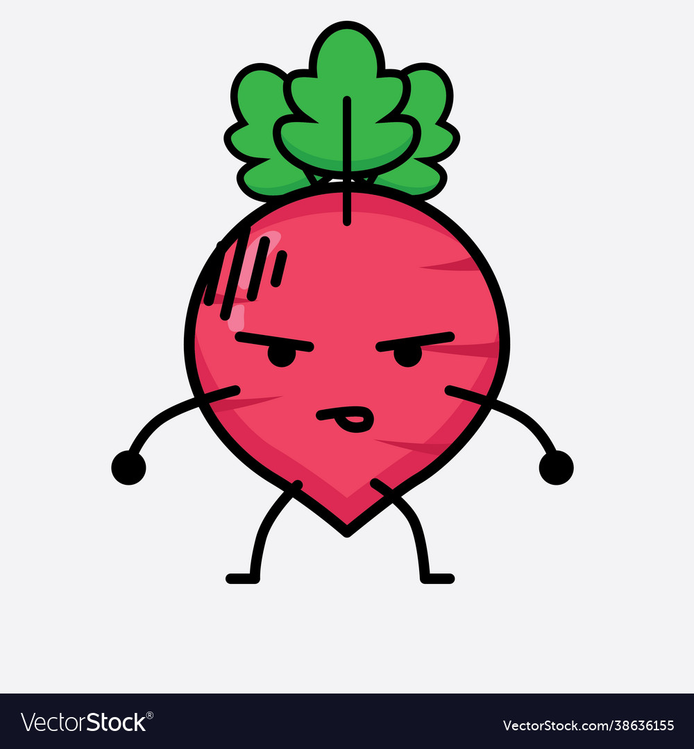 Red radish character with cute face and simple