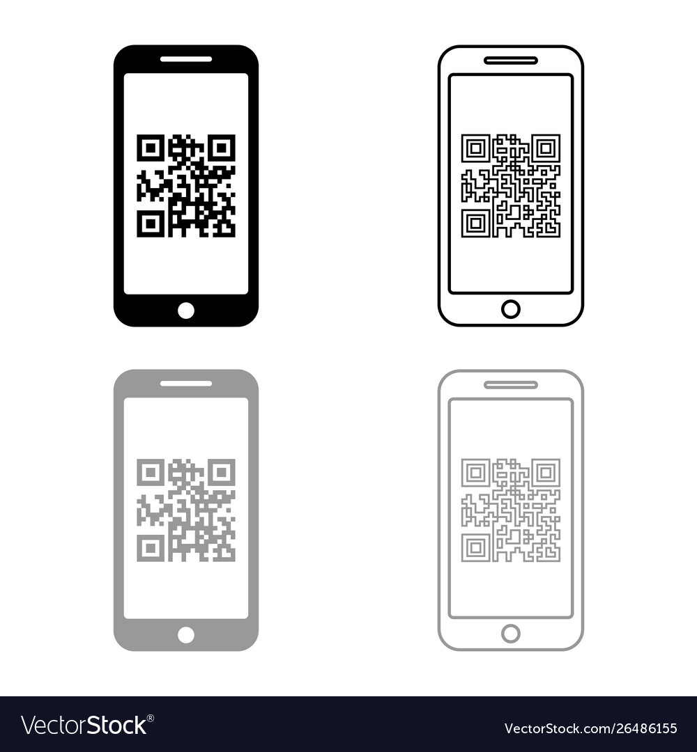 Smartphone with qr code on screen icon outline