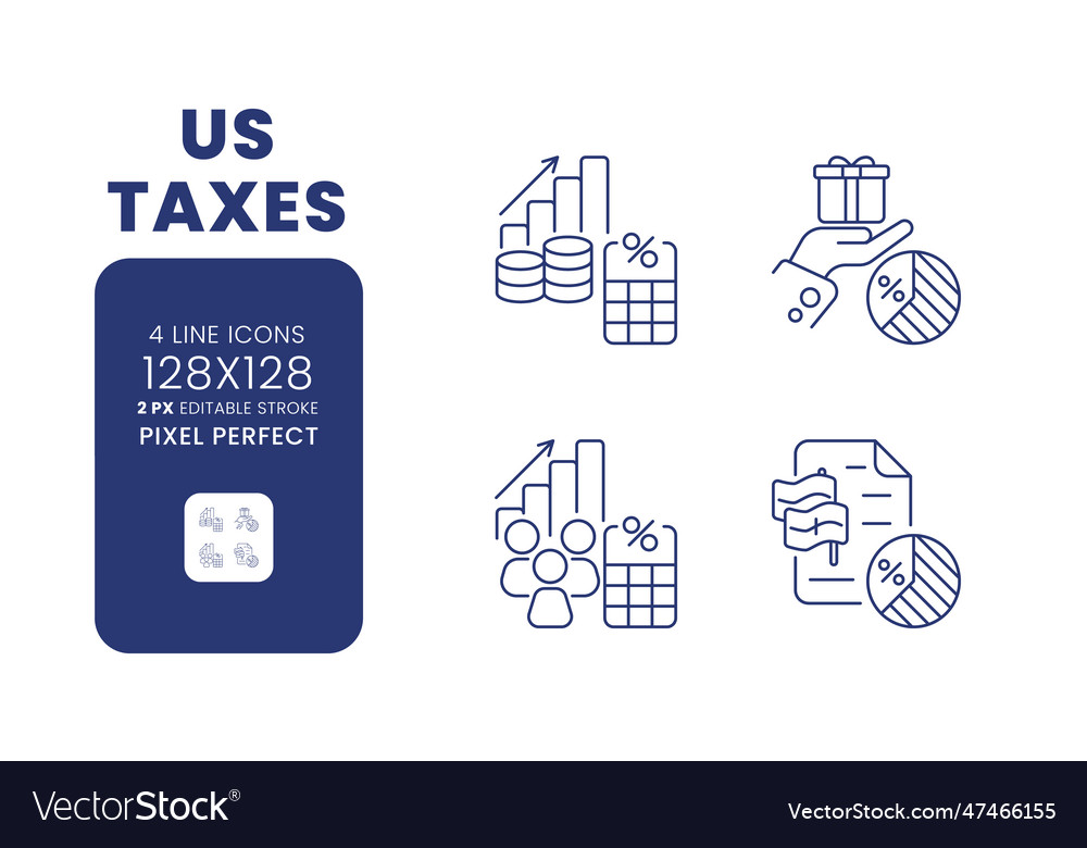 Us taxes linear desktop icons set vector image Us taxes linear desktop icons set