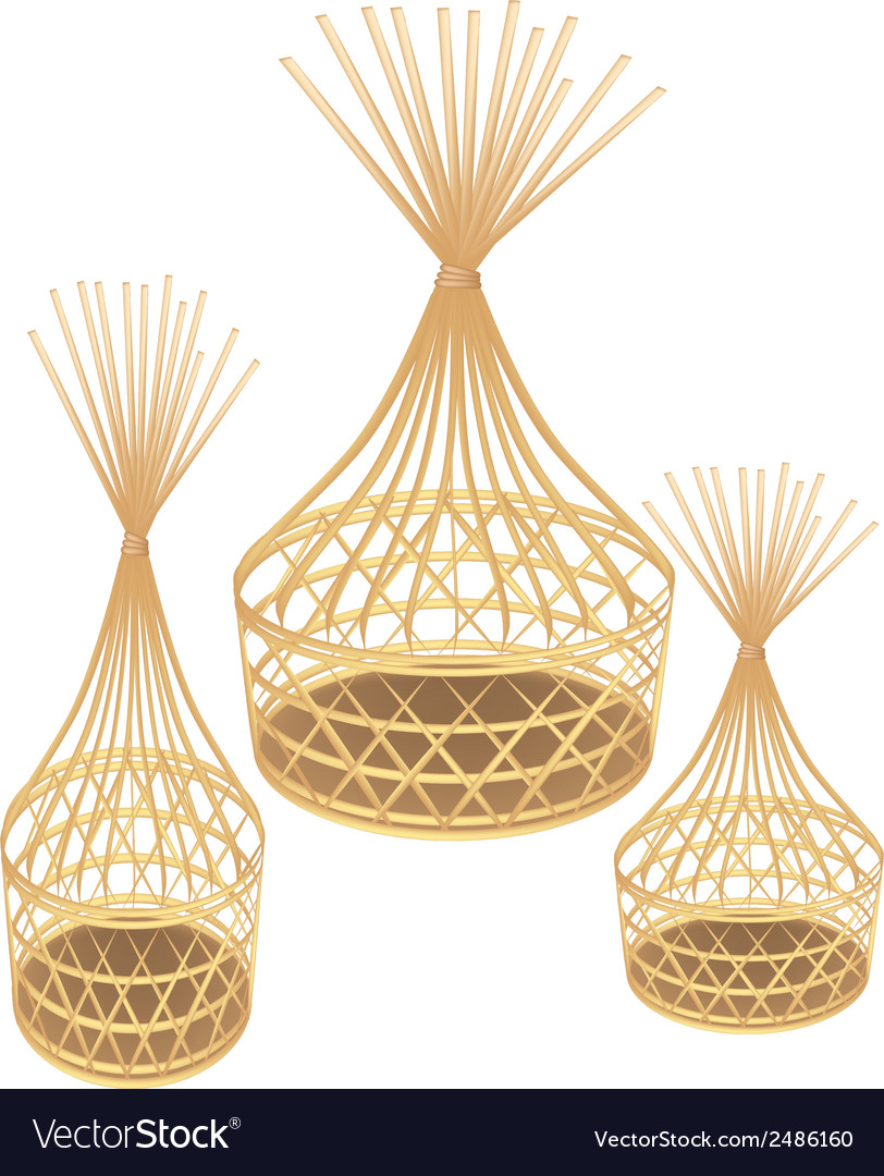 Brown bamboo wicker baskets on white background