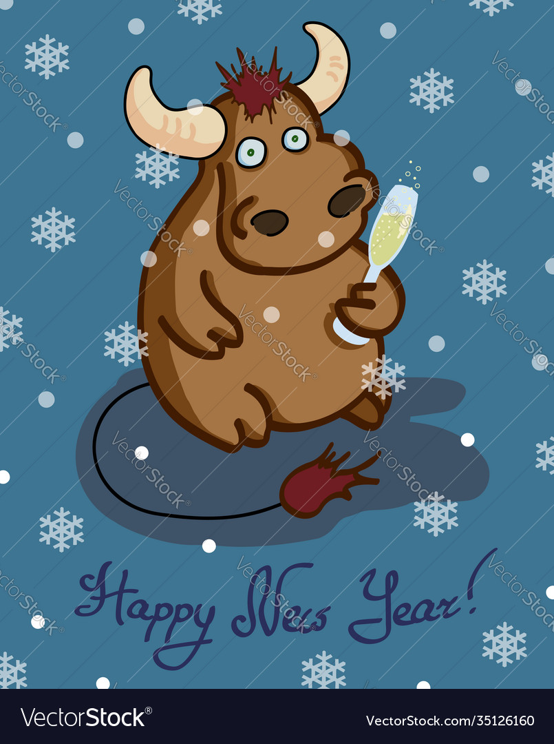 Bull character with a glass wine