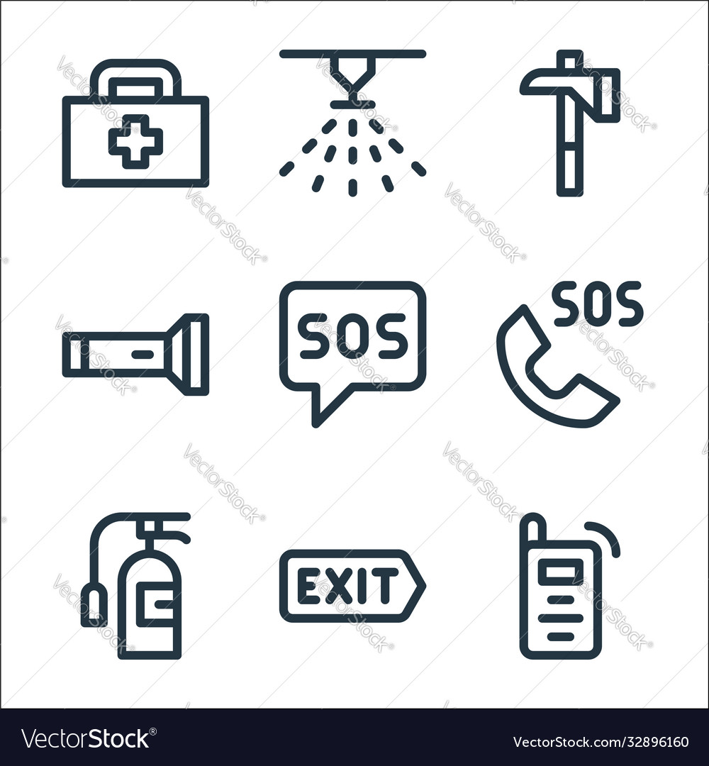 Emergencies line icons linear set quality Vector Image Emergencies line icons linear set quality
