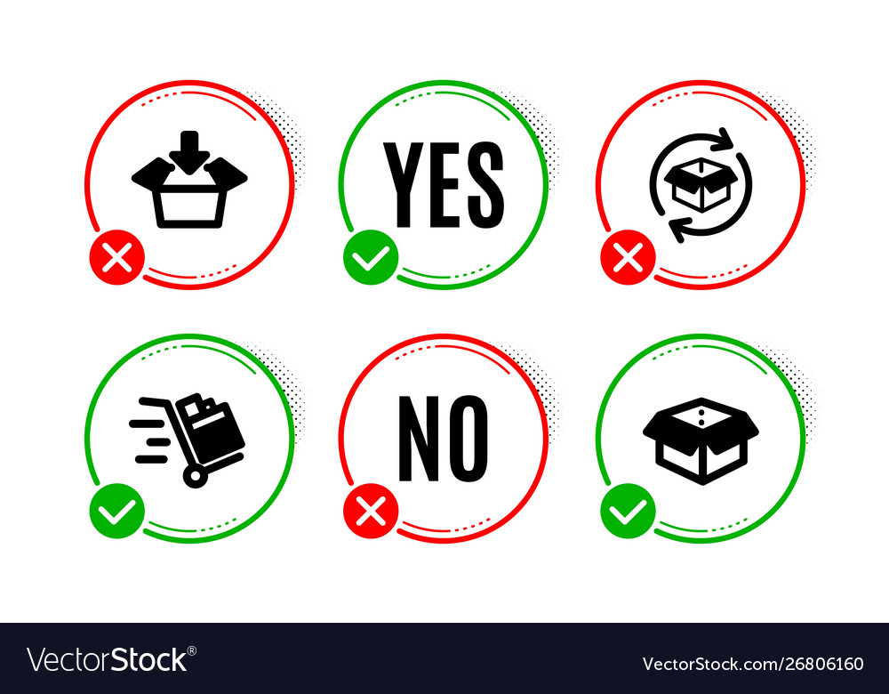 Get box return parcel and push cart icons set vector image Get box return parcel and push cart icons set