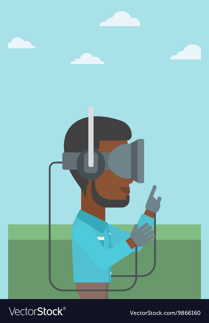 Man in virtual reality headset playing video game