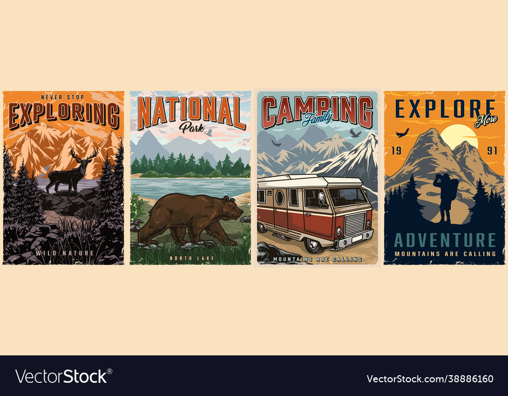 Outdoor recreation colorful posters Royalty Free Vector