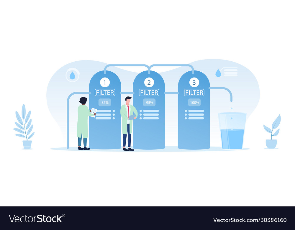 People in lab coats and water purification filter Vector Image People in lab coats and water purification filter