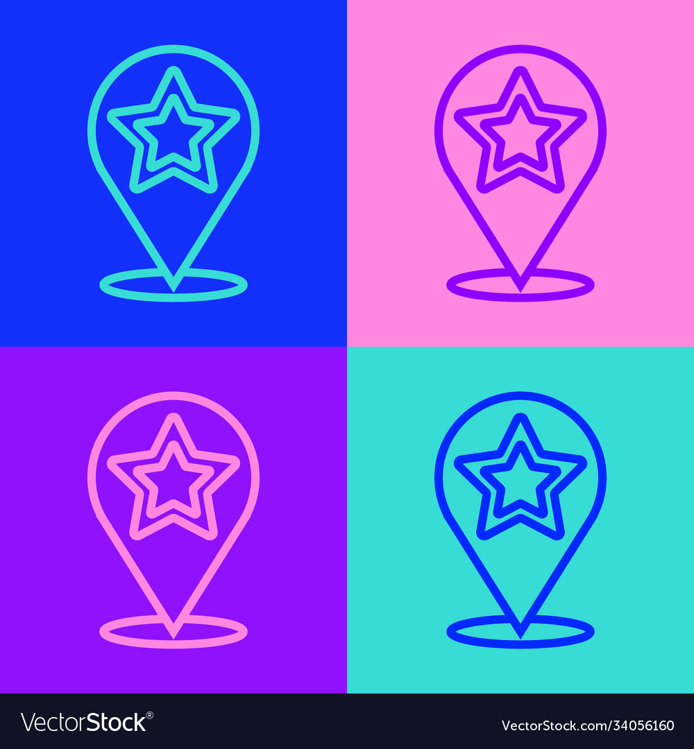 Pop art line map pointer with star icon isolated vector image Pop art line map pointer with star icon isolated