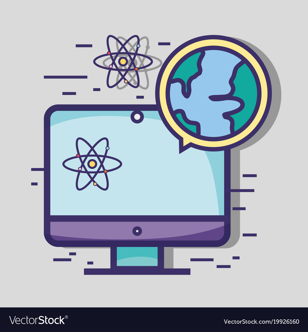 Screen computer with global planet and atom
