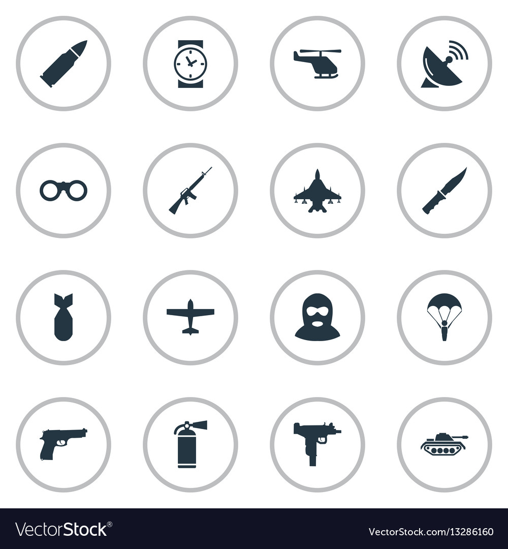 Set of 16 simple army icons can be found