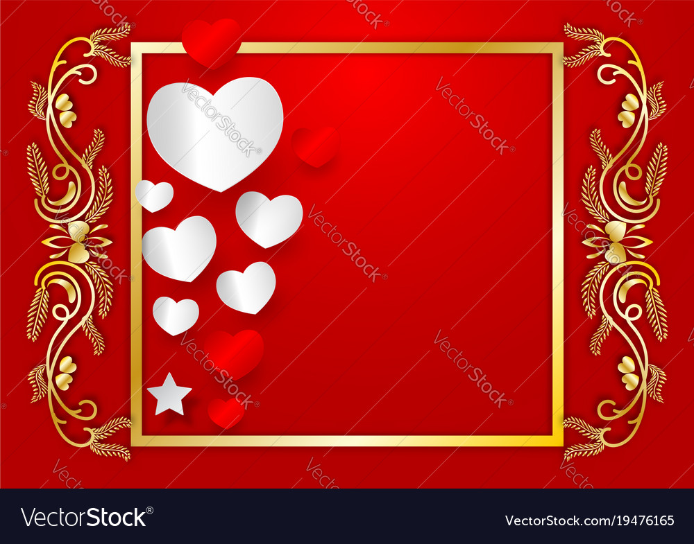 Abstract heart shape and golden frame with copy