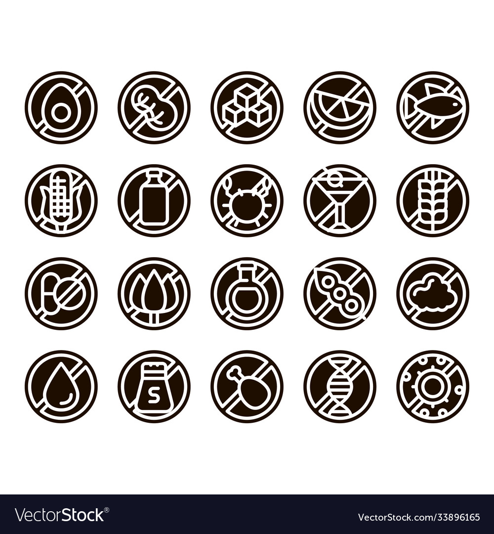 Allergen free products glyph icons set