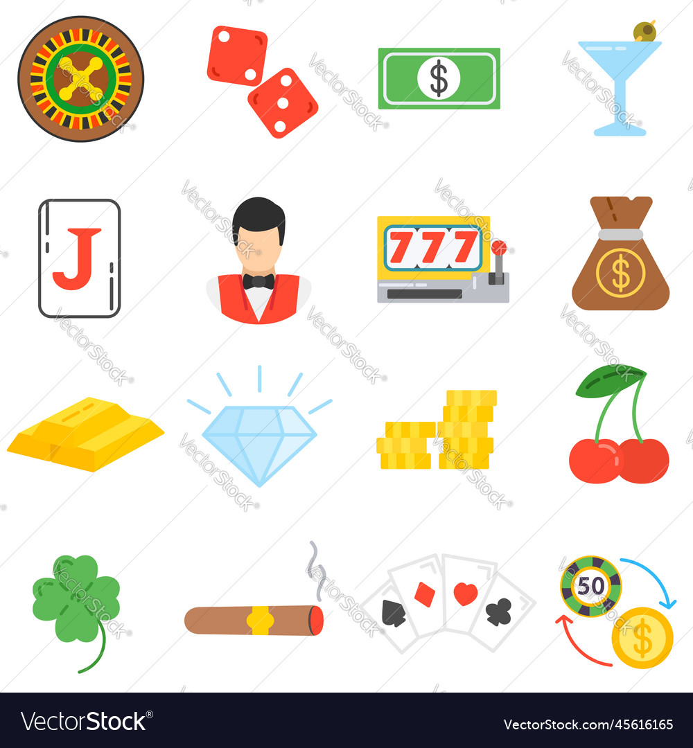 Casino icons set slot machine collection flat Vector Image