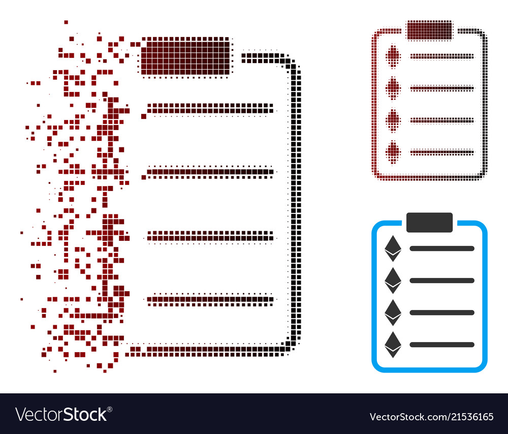 Destructed pixel halftone ethereum list pad icon
