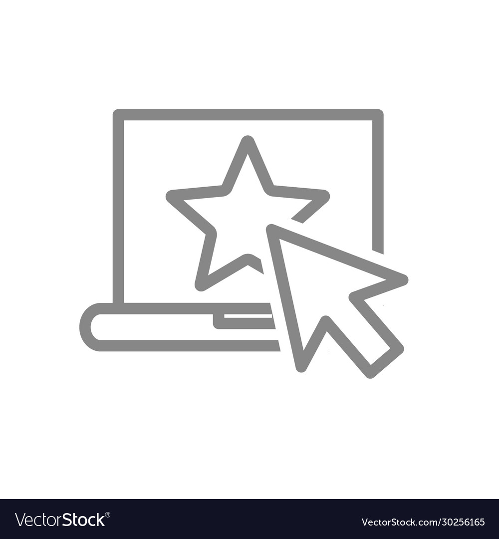Laptop with star and cursor arrow line icon add