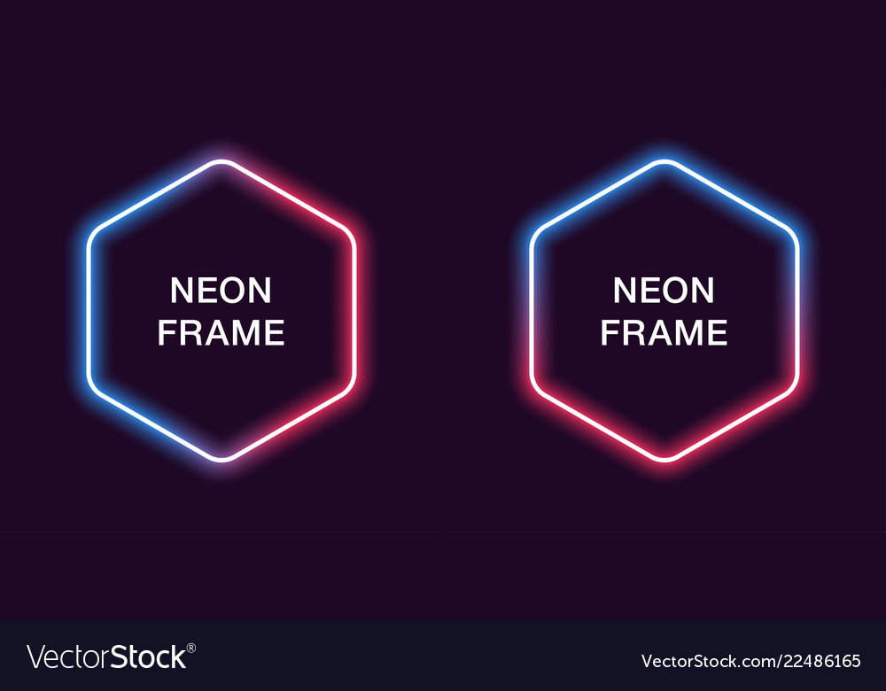 Neon frame in hexagonal shape template