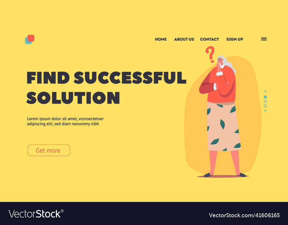 Senior woman with question landing page template