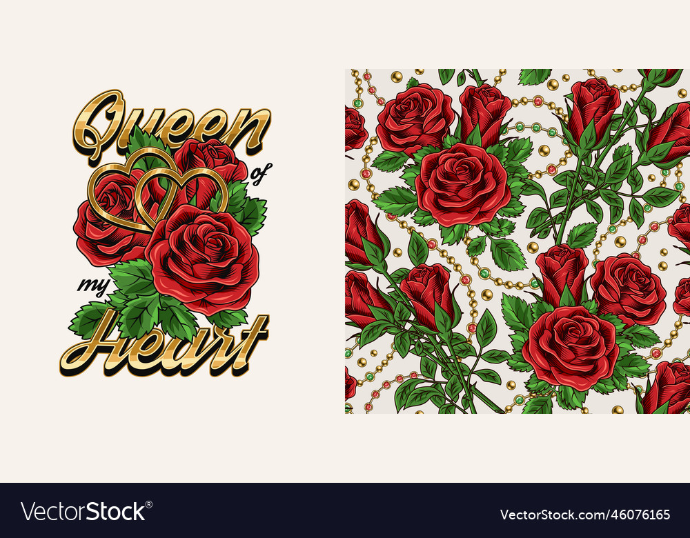 Set of pattern label with red roses