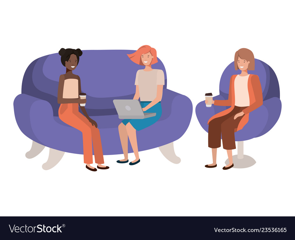 Women sitting on sofa with coffee container avatar