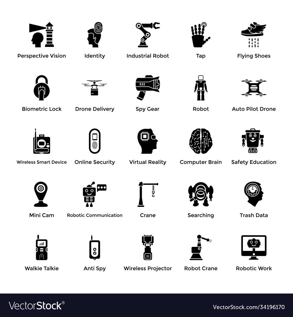 Artificial intelligence solid icons set