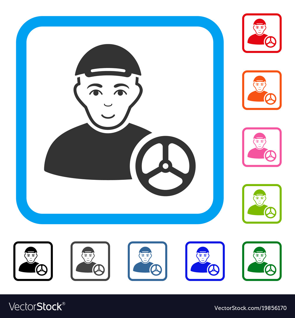 Car driver framed happy icon