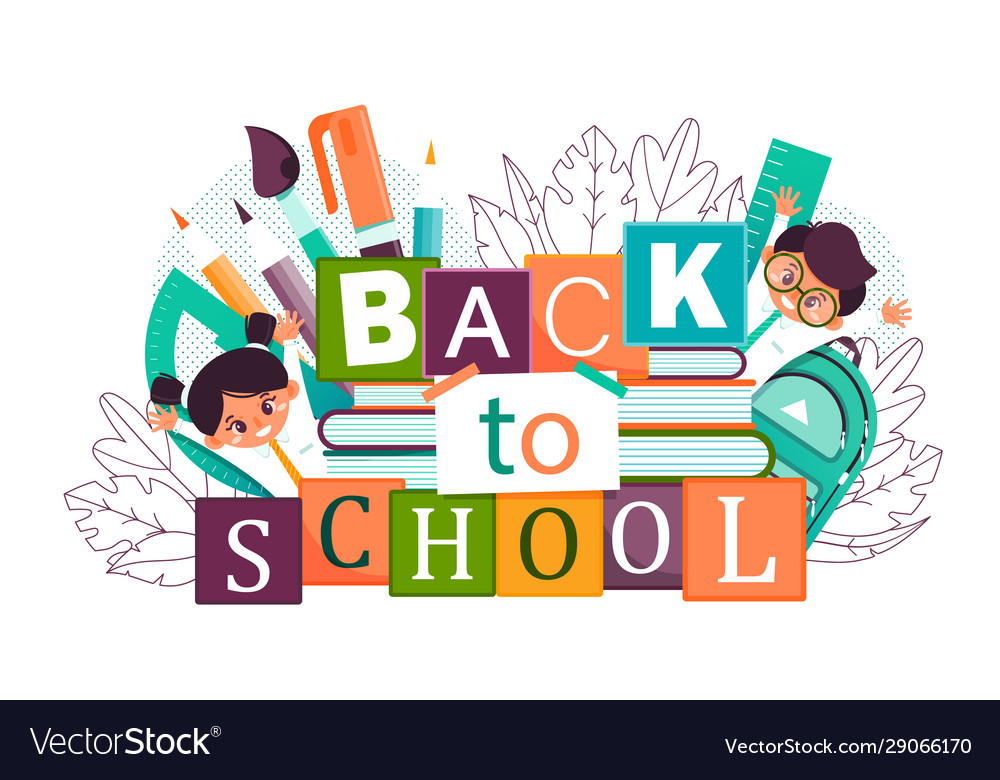 Colorful back to school concept with a young girl vector image Colorful back to school concept with a young girl