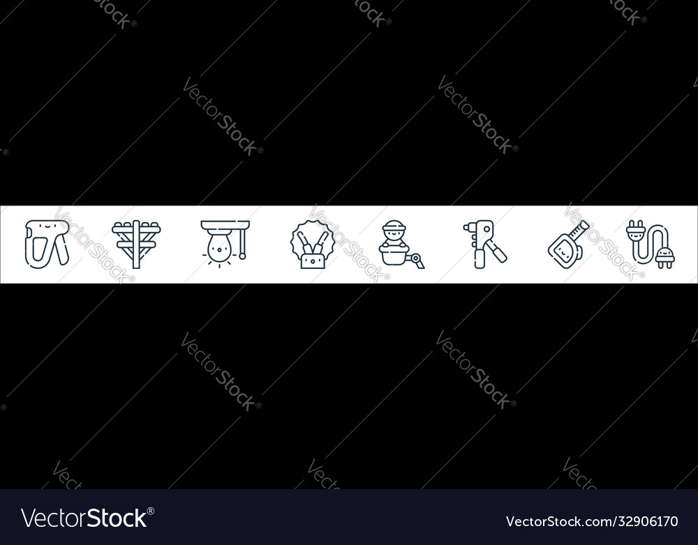 Electrician tools and line icons linear set