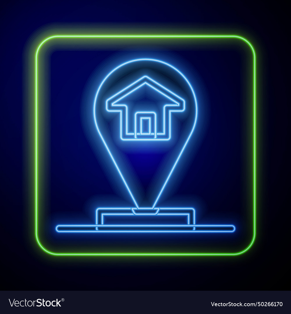 Glowing neon map pointer with house icon isolated vector image Glowing neon map pointer with house icon isolated