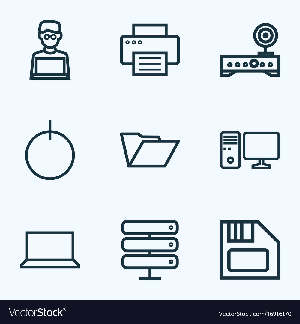 Hardware outline icons set collection of file