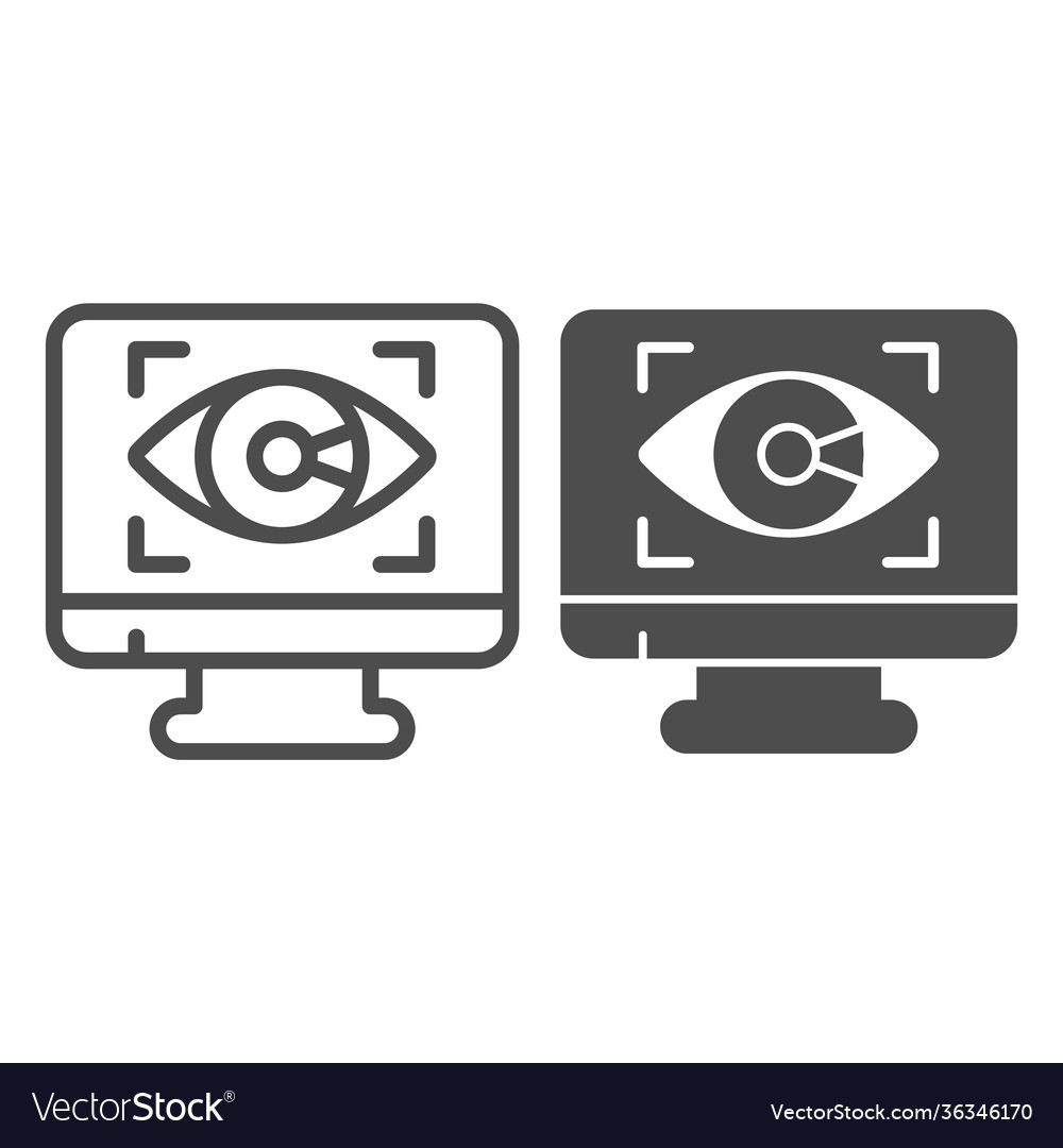 Monitor with eye line and solid icon web security vector image Monitor with eye line and solid icon web security