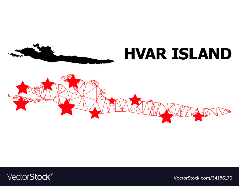 Network polygonal map hvar island with red Vector Image Network polygonal map hvar island with red