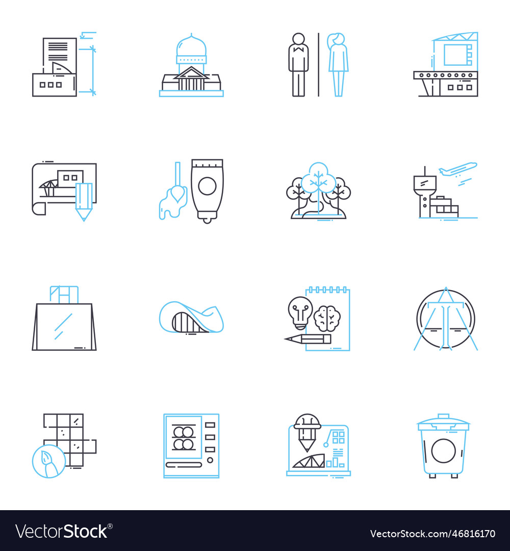 Planning drafting linear icons set blueprint