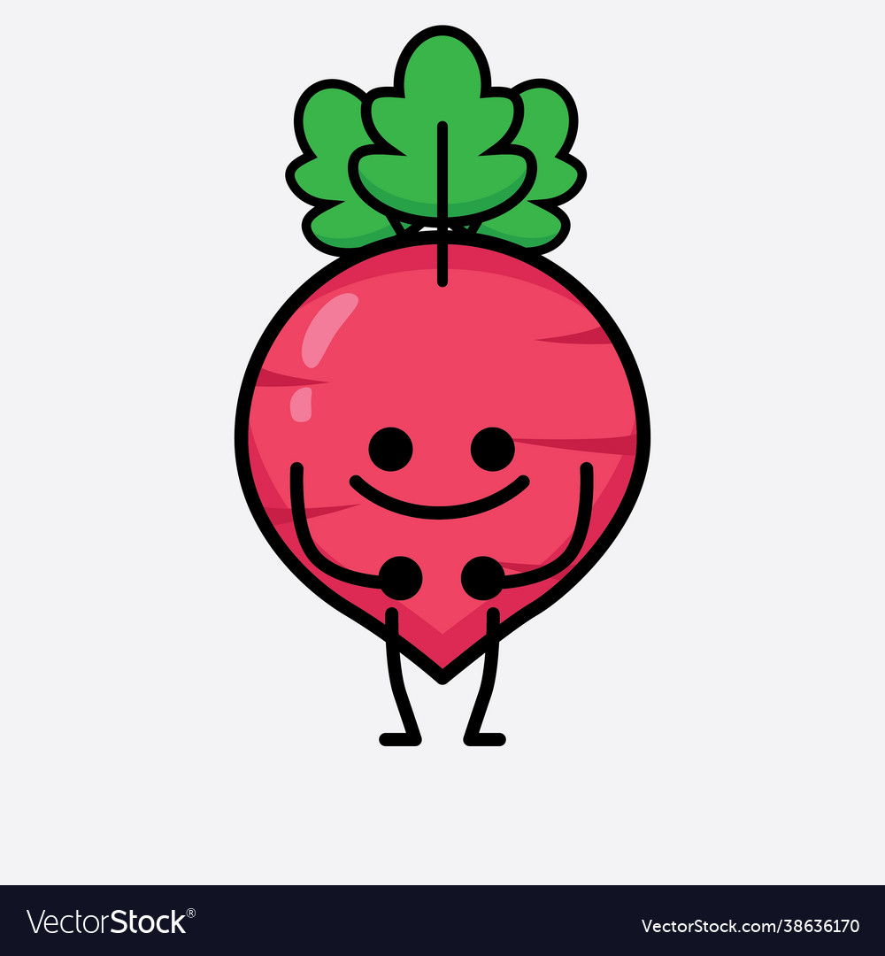 Red radish character with cute face and simple