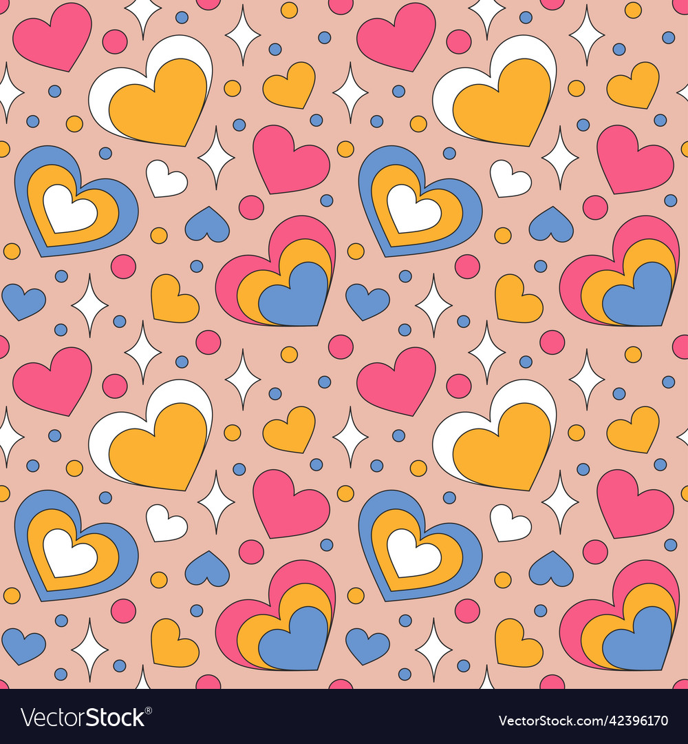 Seamless pattern with retro hearts and sparkles