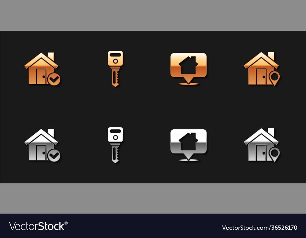 Set house with check mark key location vector image Set house with check mark key location