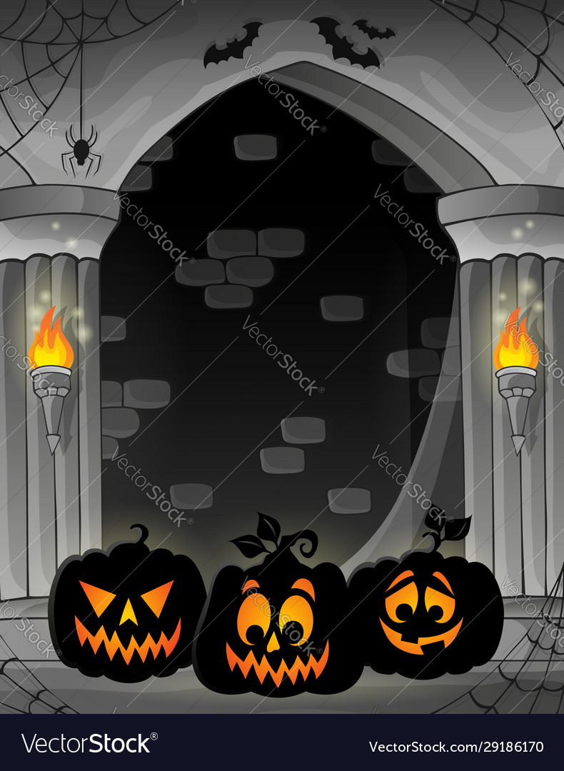 Stylized alcove with pumpkin silhouettes