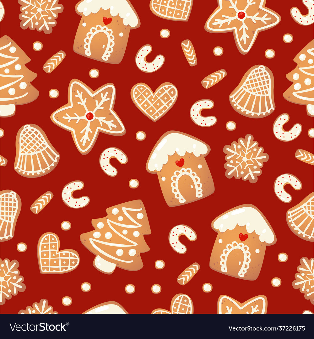 Christmas gingerbread seamless pattern vector image Christmas gingerbread seamless pattern