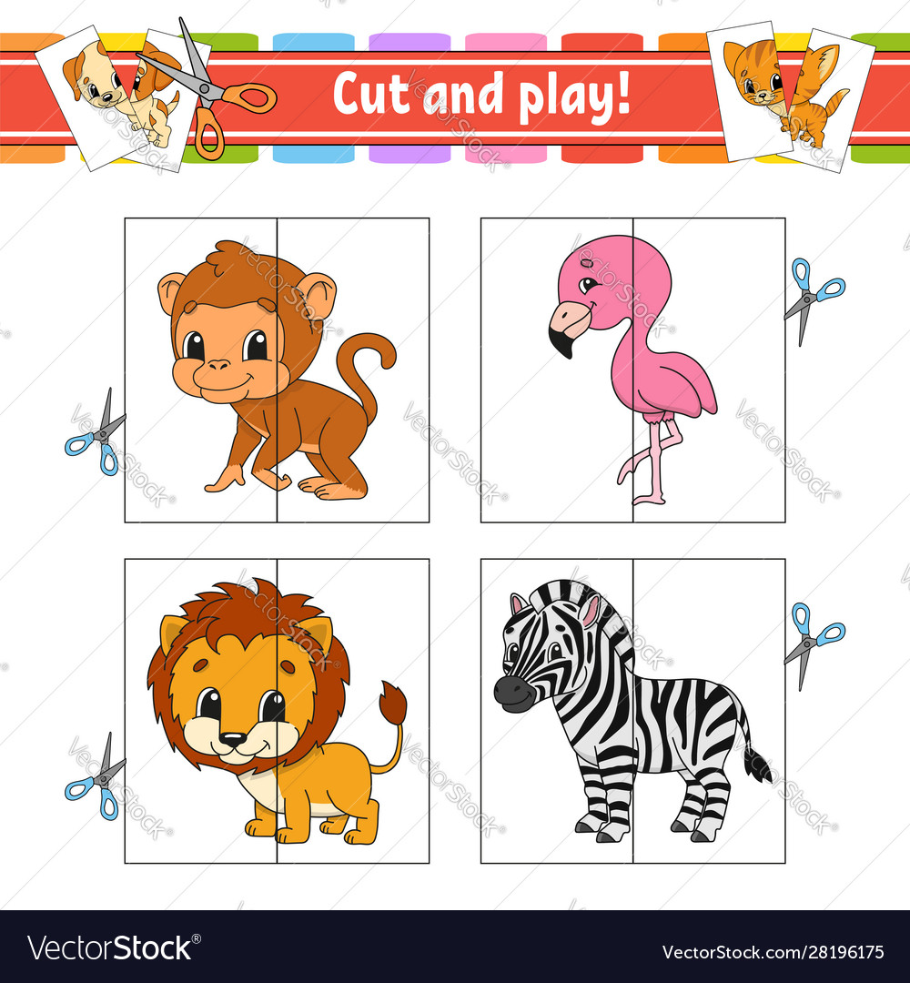 Cut and play flash cards color puzzle education Vector Image