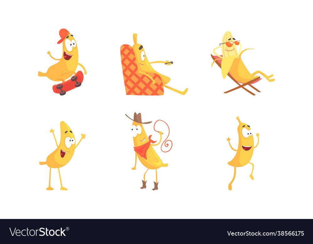 Cute humanized banana character skateboarding