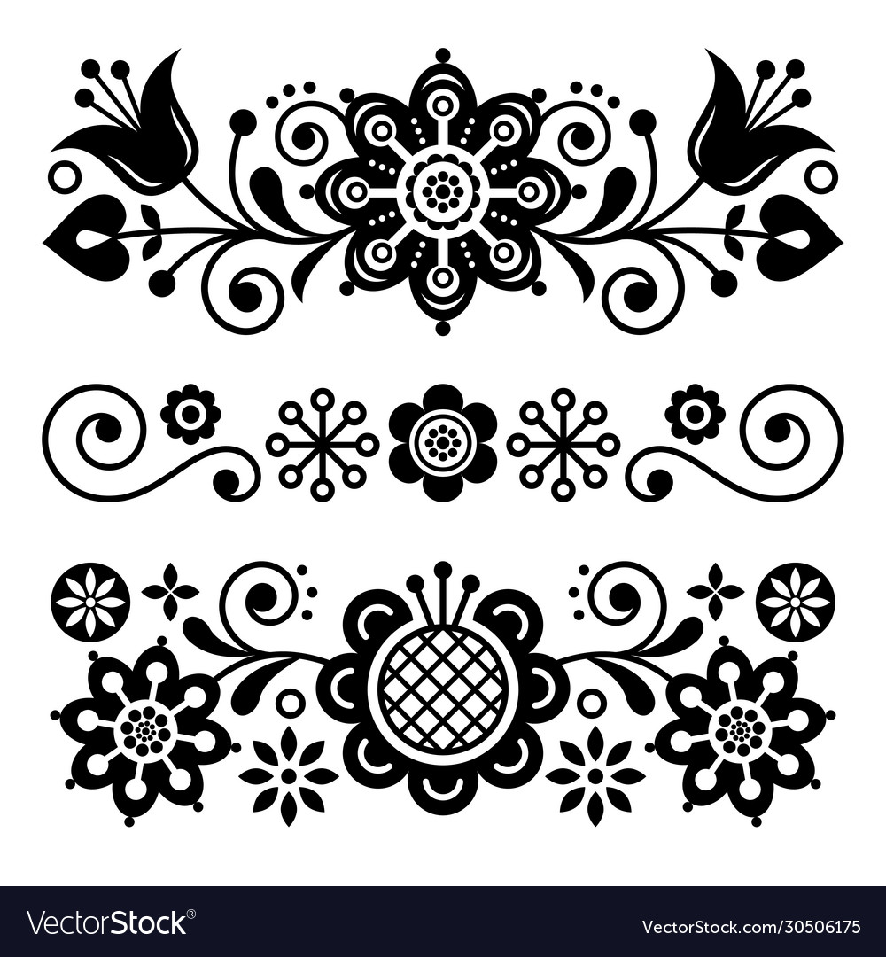 Floral folk art greeting card design elements sc Vector Image