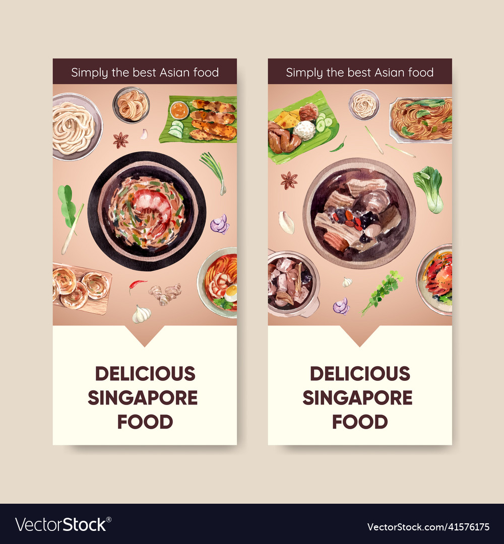 Flyer template with singapore cuisine Royalty Free Vector