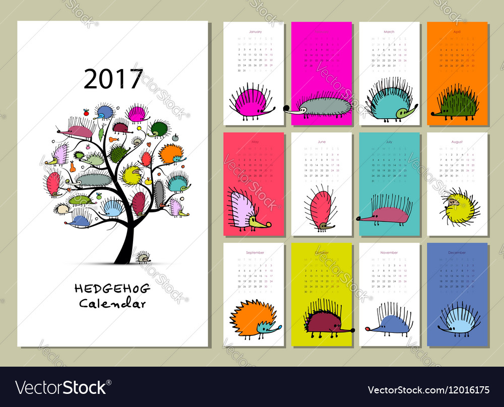 Funny hedgehogs calendar 2017 design