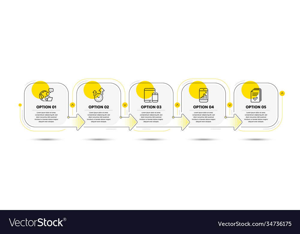 Handout time management and graph phone icons set vector image Handout time management and graph phone icons set