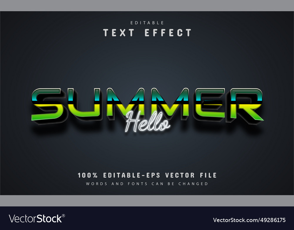 Hello summer text editable style effect vector image Hello summer text editable style effect